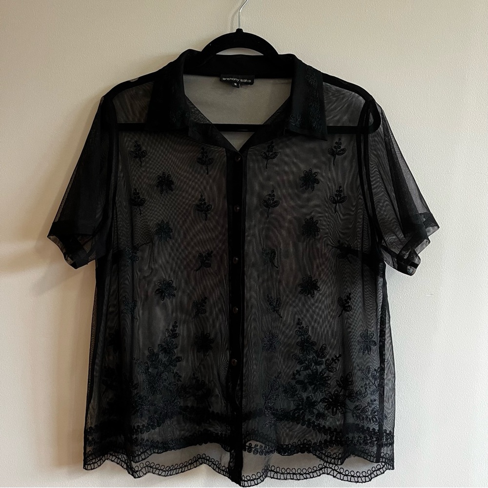Black Sheer Embroidered Blouse
